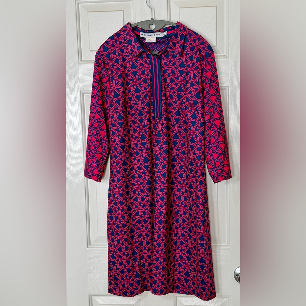 Gretchen Scott Geometric Medallion Tunic Dress Vibrant Pink XL Kentucky Derby